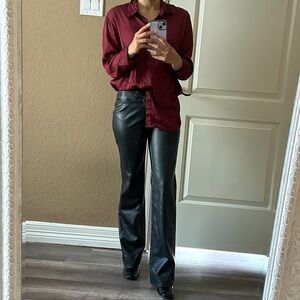 Black pleather flare pants